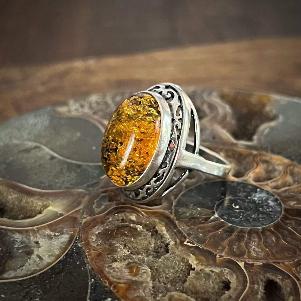 Baltic Amber Sterling Silver Ring size 7